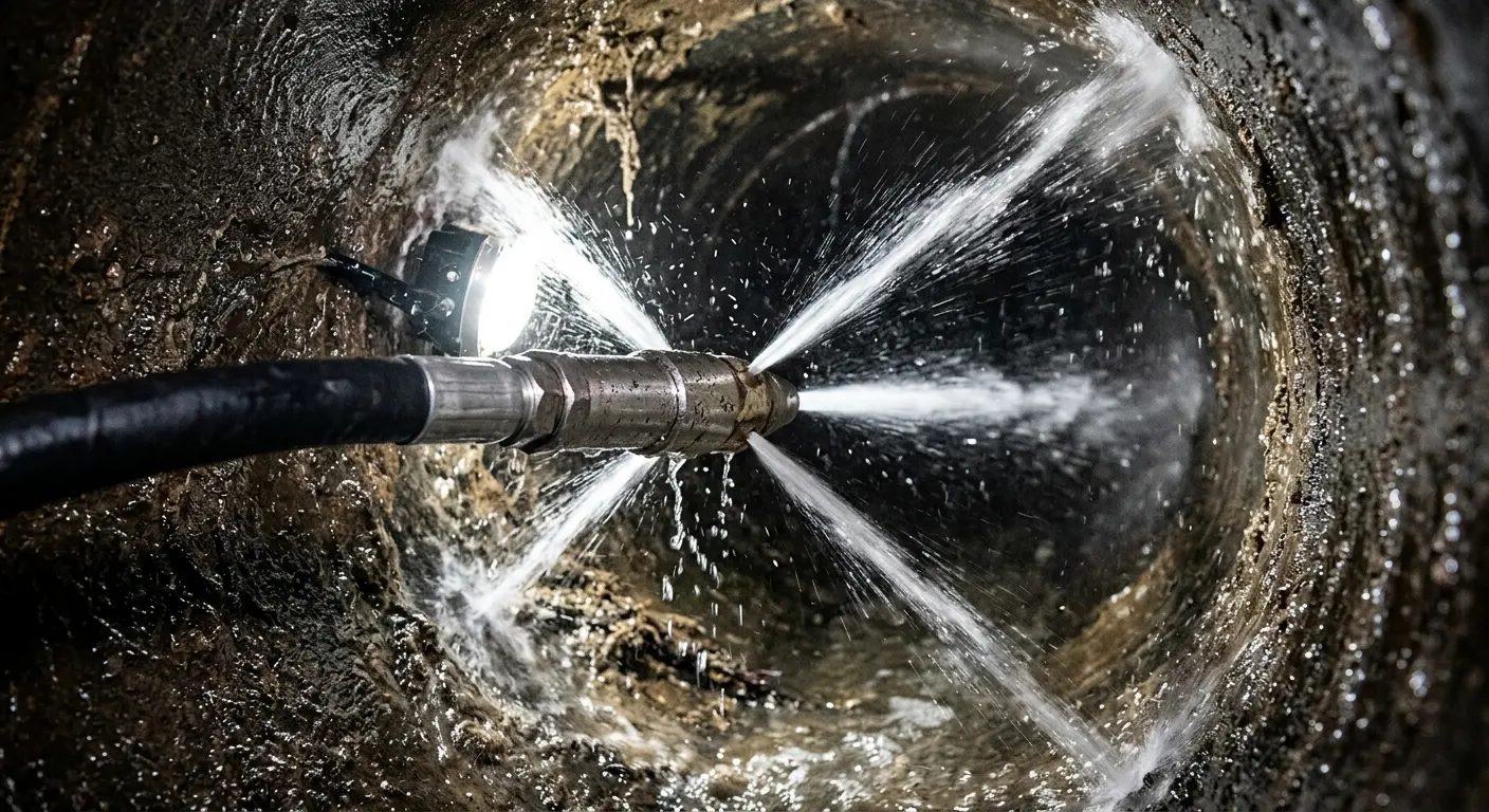 High-pressure hydro jetting nozzle cleaning sewer pipe for Storm Drain Cleaning in Biloxi